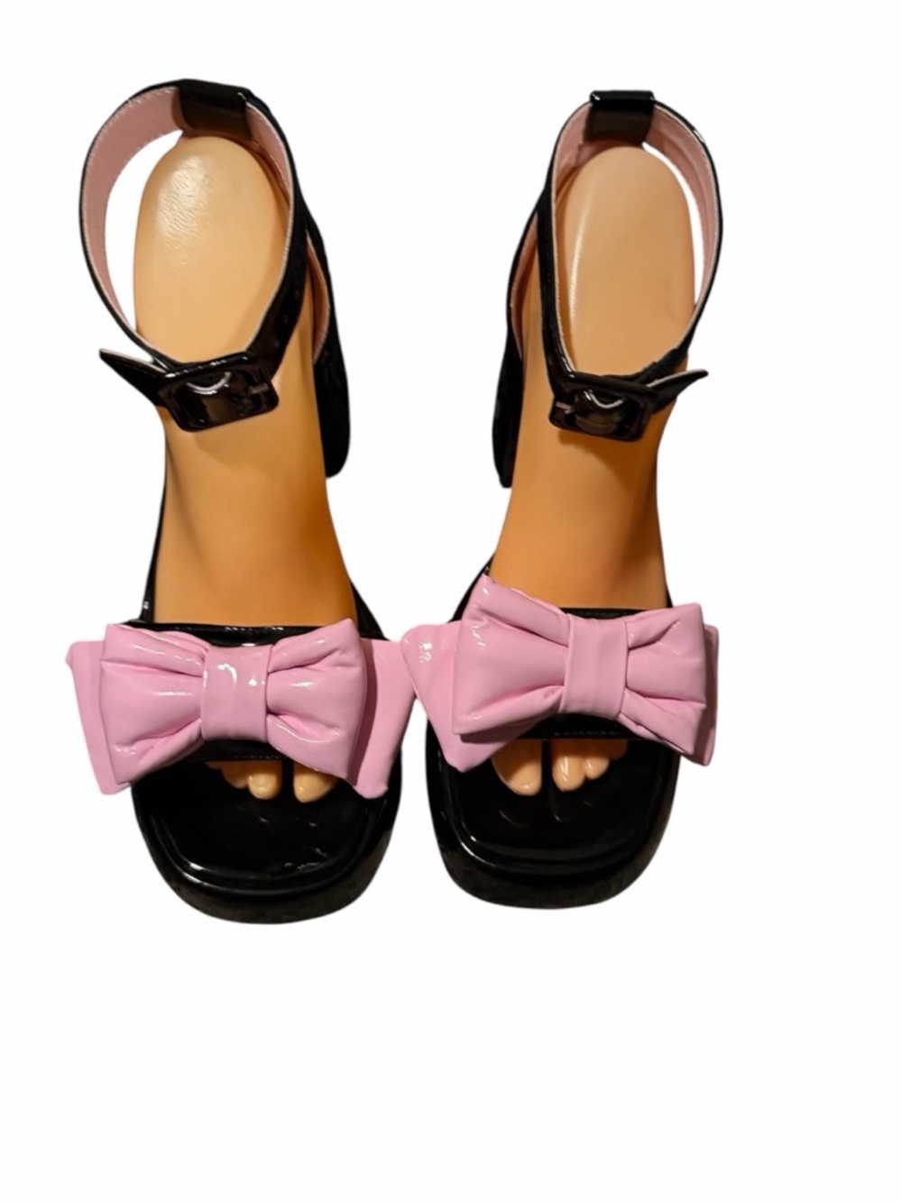 Sugar Thrillz Pink Bow Patent Heels Y2K Coquette Balletcore Ankle Strap Sandals